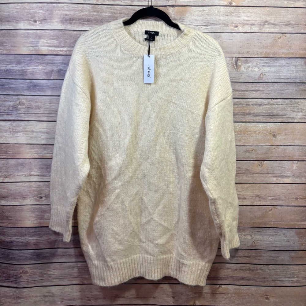 NWT Nasty Gal Oversized Ivory Knit Sweater Jumper - Size Small